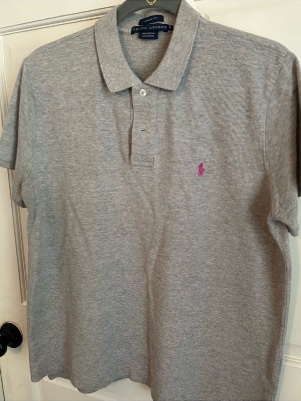 Ralph Lauren Gray Polo with Pink Pony Embroidery XL
